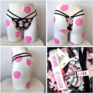 Victoria's Secret PINK Strappy String Thong Panty NWT VTG Dual Strap Lace Floral